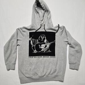 True Religion Hoodie Mens Medium Gray Pullover Long Sleeve